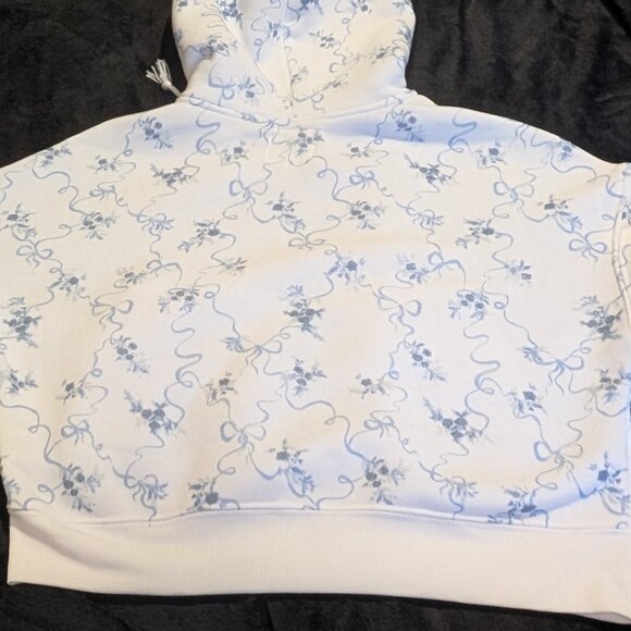 no comment Juniors White Cropped Bows and Bouquets Zip Up Hoodie Jacket L - Picture 4 of 10